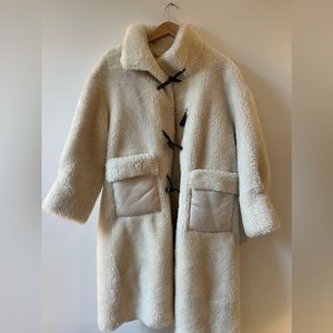 Ivory faux shearling jacket with clasps